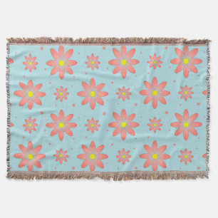Coral pink and powder blue delicate daisy flowers throw blanket