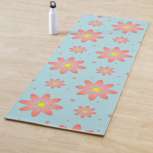Coral pink and powder blue delicate daisy flowers yoga mat
