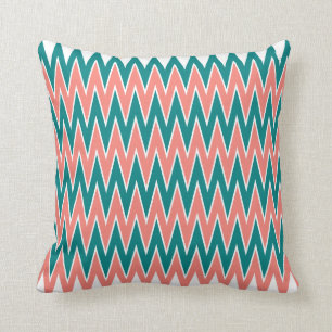 Coral Pink and Teal Zigzag Pattern Cushion