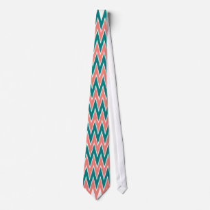 Coral Pink and Teal Zigzag Pattern Tie