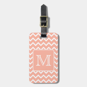 Coral Pink and White Chevron with Custom Monogram. Luggage Tag
