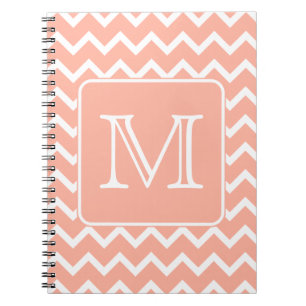Coral Pink and White Chevron with Custom Monogram. Notebook