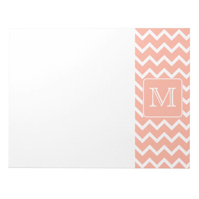 Coral Pink and White Chevron with Custom Monogram. Notepad (Front)