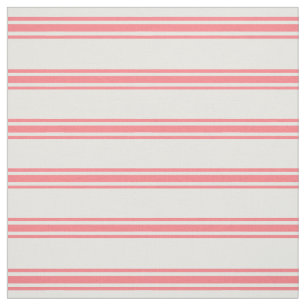 Coral Pink and White Ticking Stripes Fabric