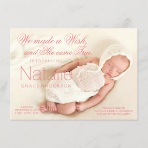 Coral Pink Baby Girl Birth Announcements