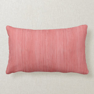 Coral Pink Bamboo Wood Grain Look Lumbar Cushion