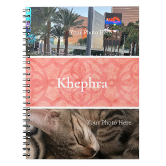 Coral Pink Batik Photo Collage, Border, Name Notebook