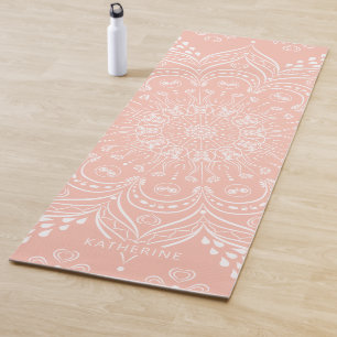 Coral Pink Beautiful Mandala Personalised Boho Yoga Mat