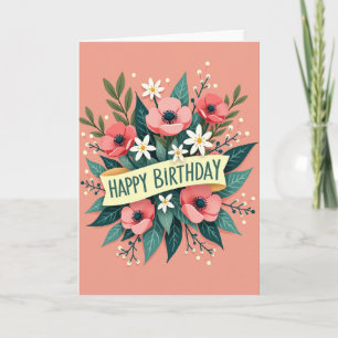 Coral Pink Birthday Bouquet Card
