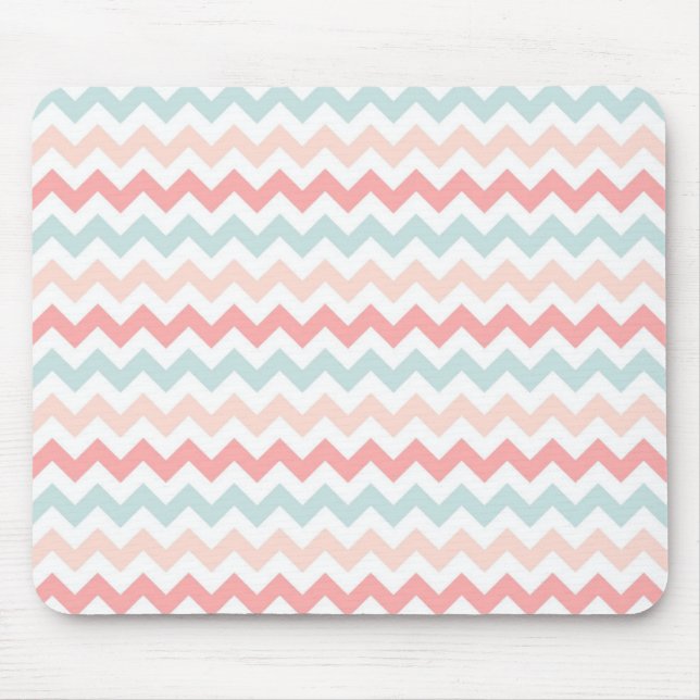 Coral, Pink, Blue Chevron Mouse Pad (Front)