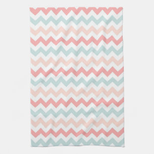 Coral, Pink, Blue Chevron Tea Towel