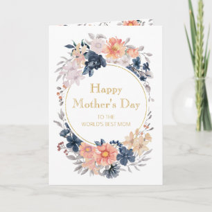 Coral Pink Blue Floral Mother's Day 5 Photo Card