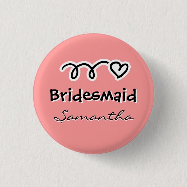Coral pink bridesmaid buttons | personalised name (Front)