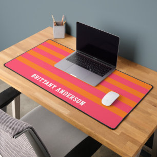 Coral Pink & Bright Orange Stripes Pattern Name Desk Mat