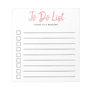 Coral Pink Brush Lettered Lined  To Do List  Notepad