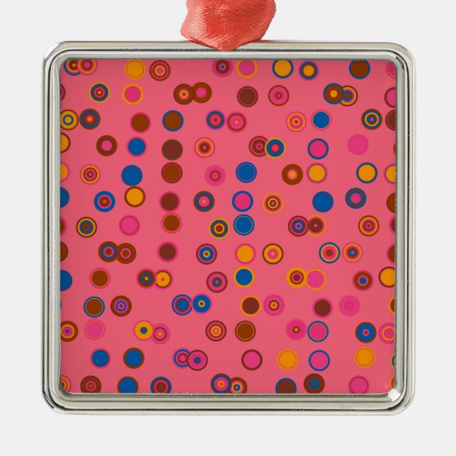 Coral Pink bubblegum geometric circle pattern Metal Tree Decoration (Front)