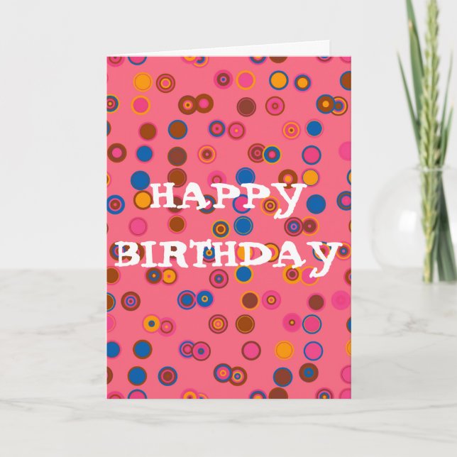 Coral Pink bubblegum geometric Happy Birthday Card (Front)