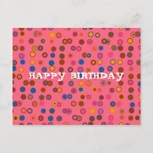 Coral Pink bubblegum geometric Happy Birthday Postcard