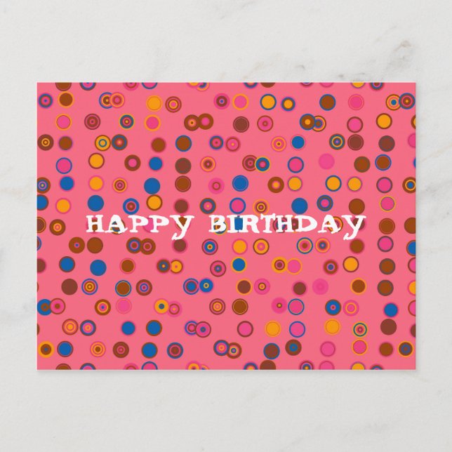 Coral Pink bubblegum geometric Happy Birthday Postcard (Front)