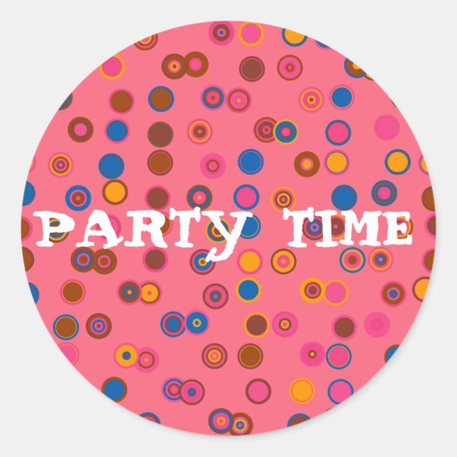 Coral Pink bubblegum geometric Party time Classic Round Sticker (Front)