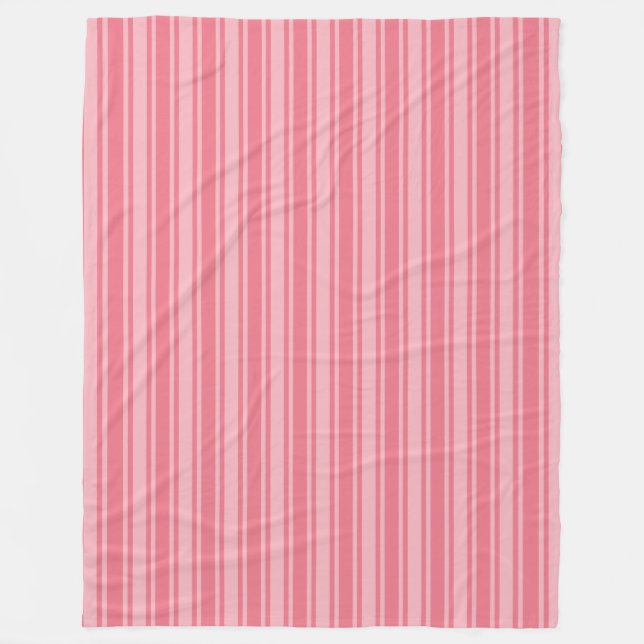 Coral pink candy stripes fleece blanket (Front)