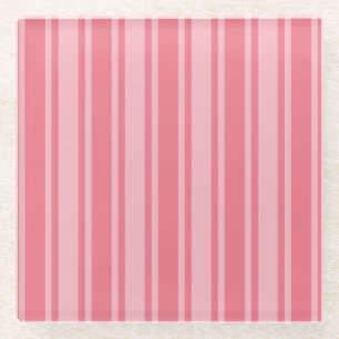 Coral pink candy stripes glass coaster