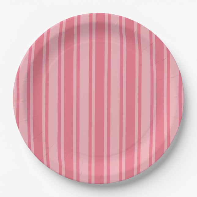 Coral pink candy stripes paper plate (Front)
