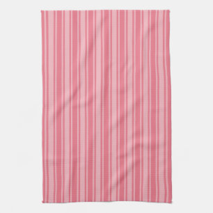 Coral pink candy stripes tea towel