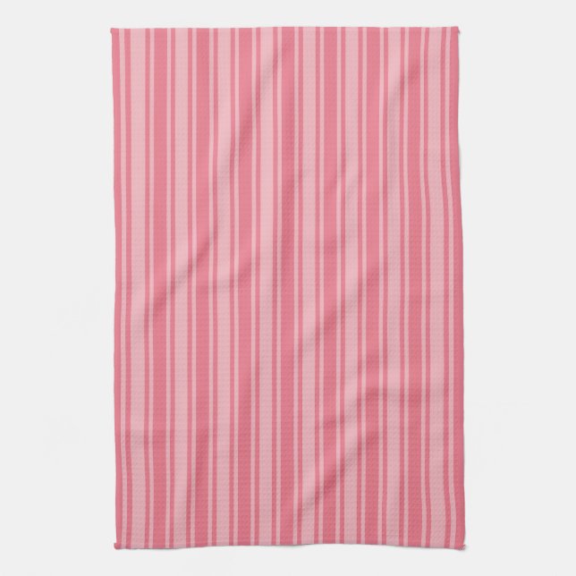 Coral pink candy stripes tea towel (Vertical)