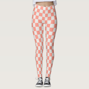 Coral Pink Chequerboard Leggings - Bold & Playful