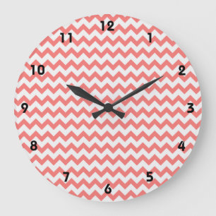 Coral Pink Chevron Large Clock