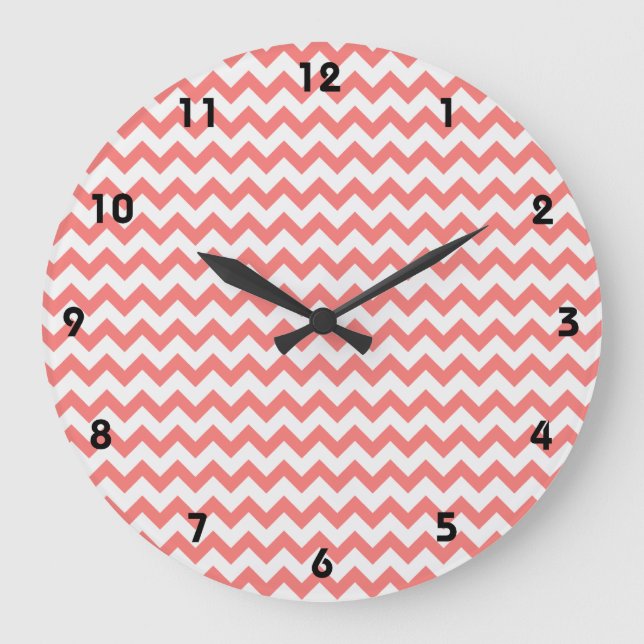 Coral Pink Chevron Large Clock (Front)