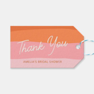 Coral Pink Colour Block Thank You Bridal Shower Gift Tags