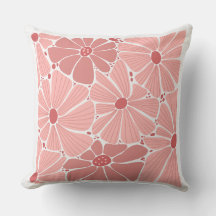 Coral Pink Daisy Floral Pattern Throw Pillow