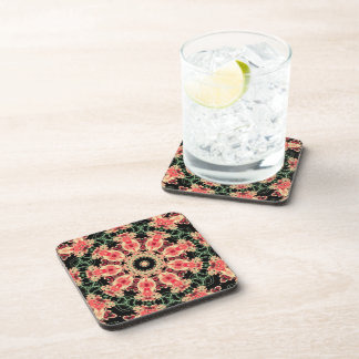 Coral Pink & Dark Green Fractal Kaleidoscope Coast Coaster