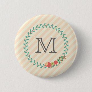 Coral pink decorative floral wreath monogram 6 cm round badge