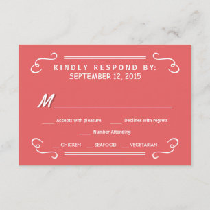Coral Pink Eat Drink & RSVP Rustic Wedding Reply Card