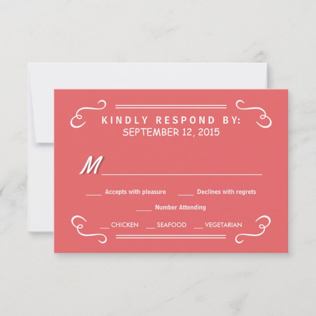 Coral Pink Eat Drink & RSVP Rustic Wedding Reply Card (Front)