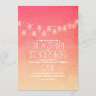 Coral Pink Elegant String Lights Wedding Invites
