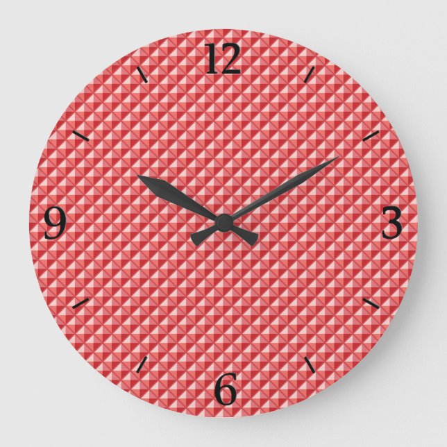 Coral pink, enamel look, studded grid large clock (Front)