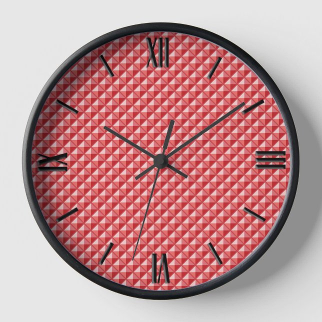 Coral pink, enamel look, studded grid wall clock (Front)