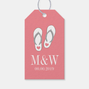 Coral pink flip flop beach wedding favour gift tag