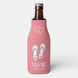 Coral pink flip flops beach wedding bottle coolers