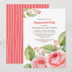 Coral Pink Floral Engagement Party Invitation
