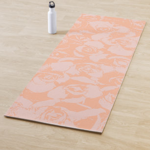 Coral Pink Floral Illustration Botanical Pattern Yoga Mat