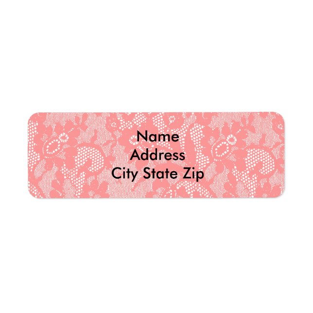 Coral Pink Floral Lace  Return Address Label (Front)