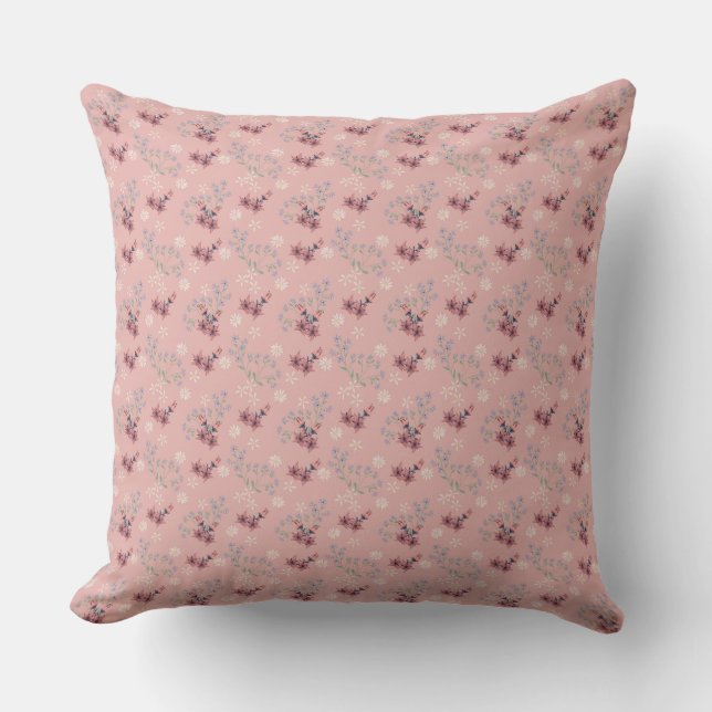 Coral Pink Floral Pattern | Country Farmhouse Cushion (Front)