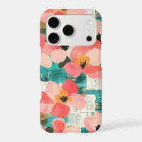 Coral Pink Floral Turquoise Vintage