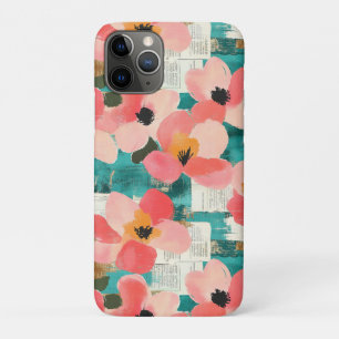 Coral Pink Floral Turquoise Vintage iPhone 11 Pro Case