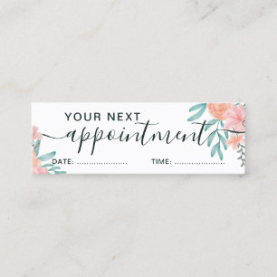 Coral pink floral watercolor trendy appointment mini business card